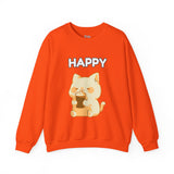 Happy Cute Cat Drinking Coffee Unisex Heavy Blend™ Crewneck Sweatshirt