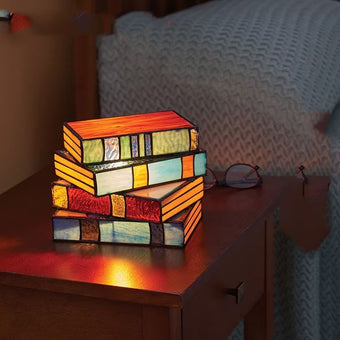 Stained Glass Style Stack of Books Bedside Lamp