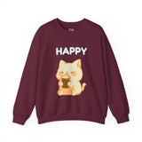 Happy Cute Cat Drinking Coffee Unisex Heavy Blend™ Crewneck Sweatshirt