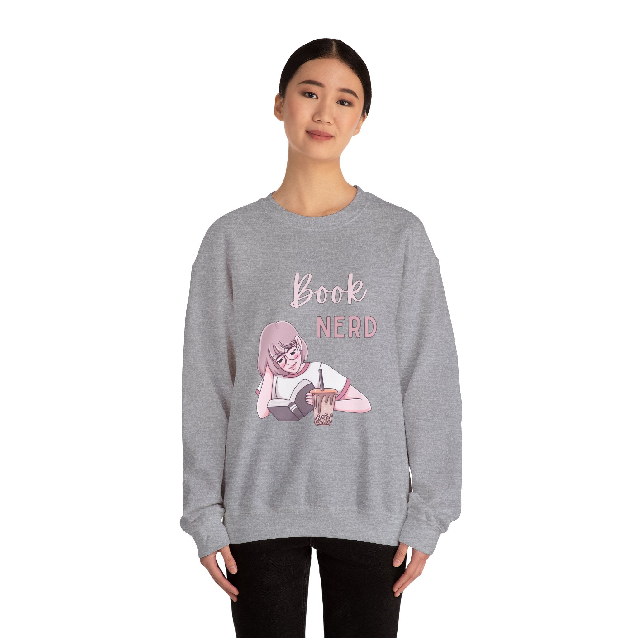 Book Nerd Pink Anime Girl Unisex Heavy Blend™ Crewneck Sweatshirt