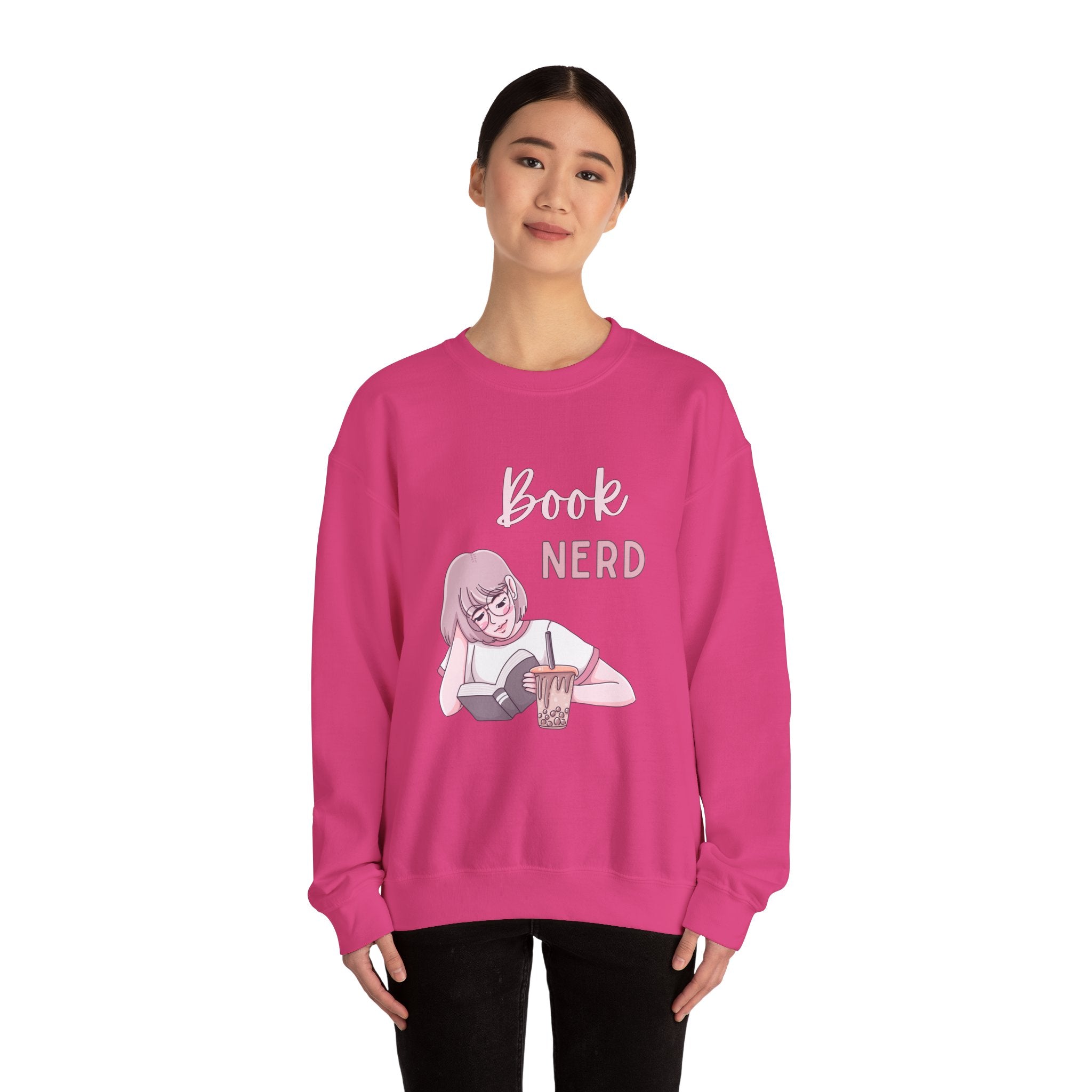 Book Nerd Pink Anime Girl Unisex Heavy Blend™ Crewneck Sweatshirt