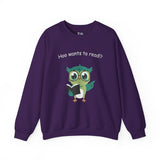 Who Hoo Wants to Read? Owl with Book Unisex Heavy Blend™ Crewneck Sweatshirt