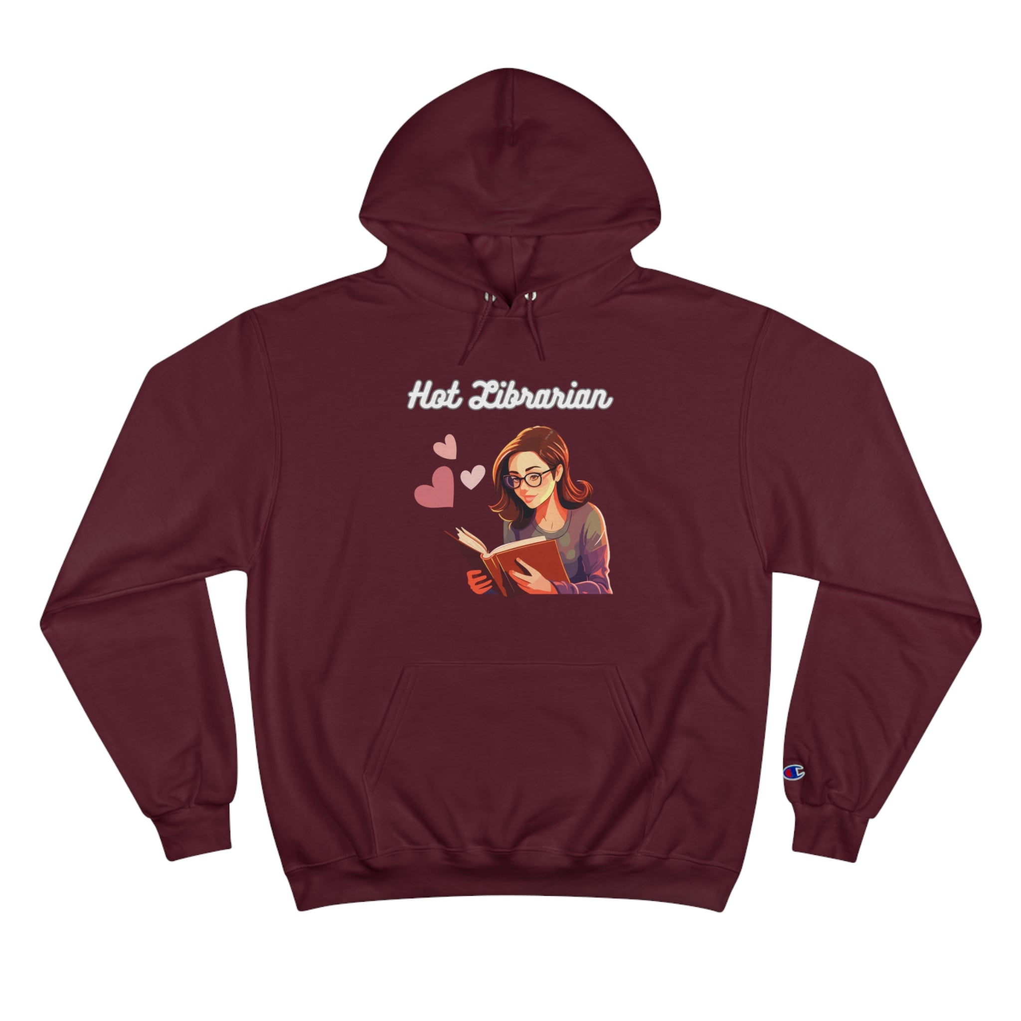 Hot Librarian Girl with Glasses Hearts Champion Hoodie