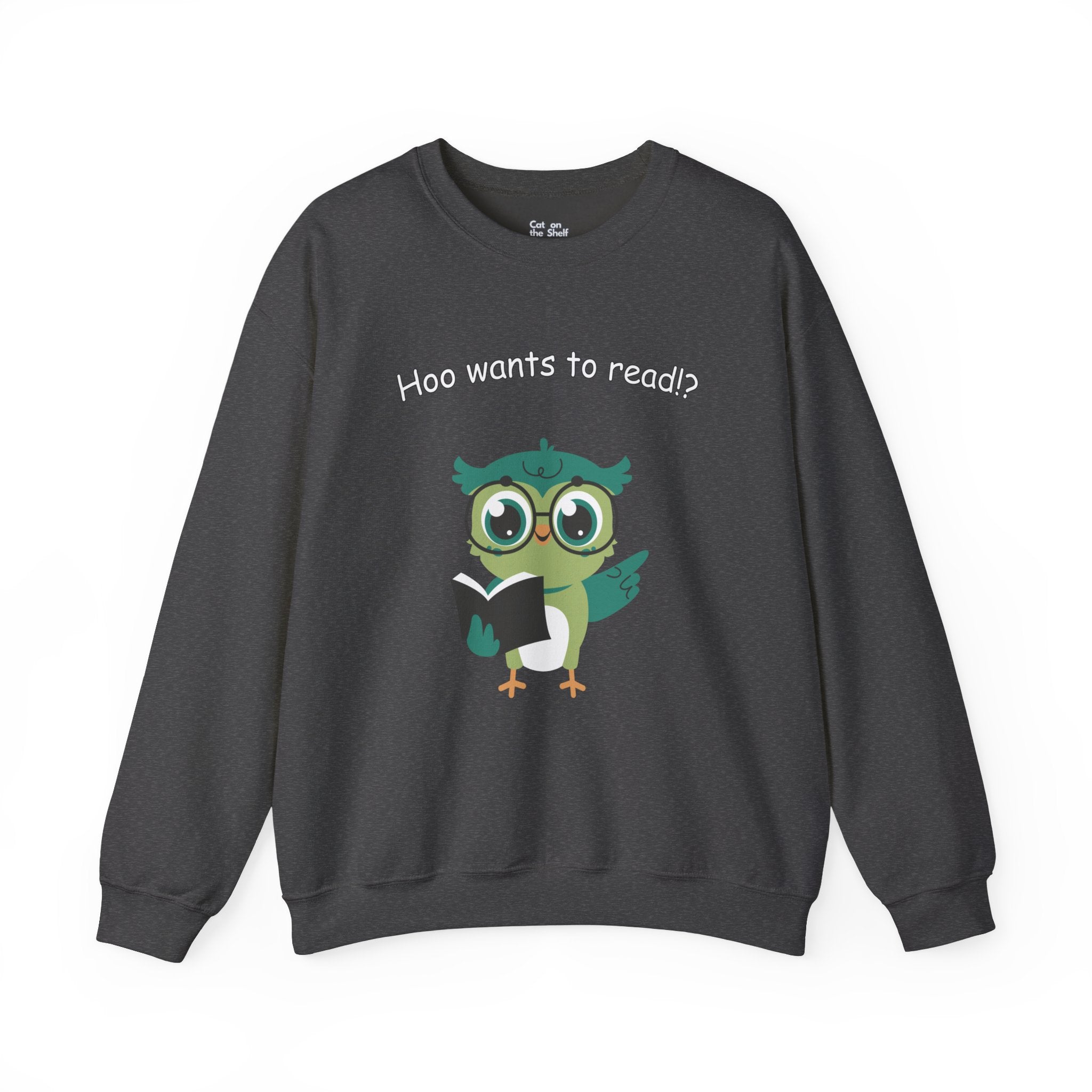 Who Hoo Wants to Read? Owl with Book Unisex Heavy Blend™ Crewneck Sweatshirt