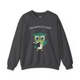 Who Hoo Wants to Read? Owl with Book Unisex Heavy Blend™ Crewneck Sweatshirt