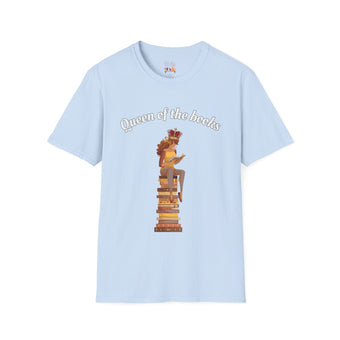 Queen of the Books Girl on Stack of Books Unisex Softstyle T-Shirt