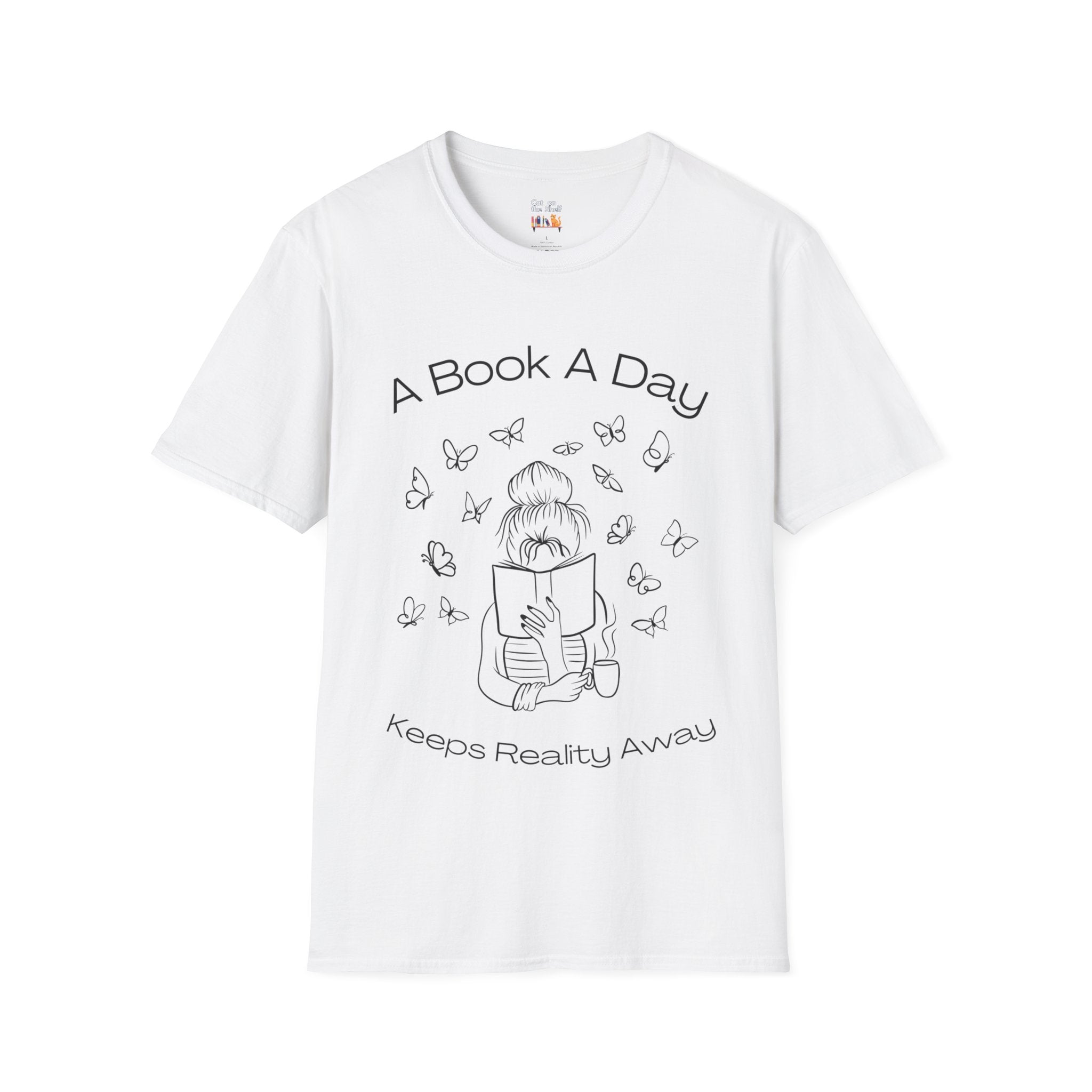 A Book A Day Keeps Reality Away Butterflies Unisex Softstyle T-Shirt