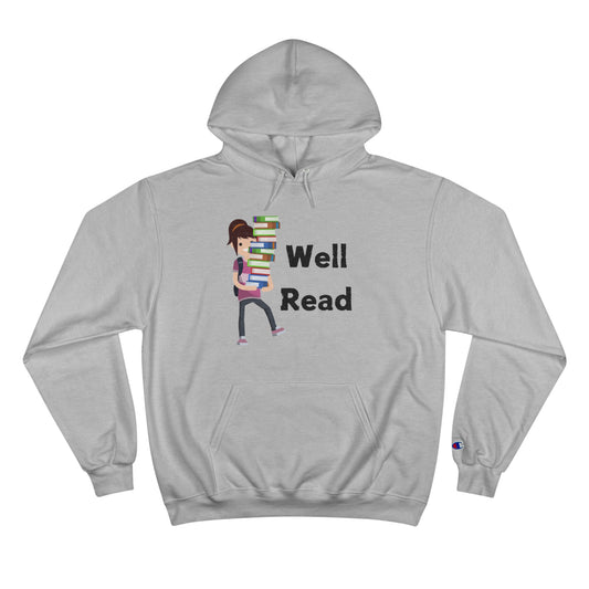 Well Read Girl With Stack of Books Champion Hoodie