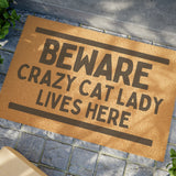 Beware Crazy Cat Lady Lives Here Welcome Door Mat