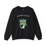 Who Hoo Wants to Read? Owl with Book Unisex Heavy Blend™ Crewneck Sweatshirt