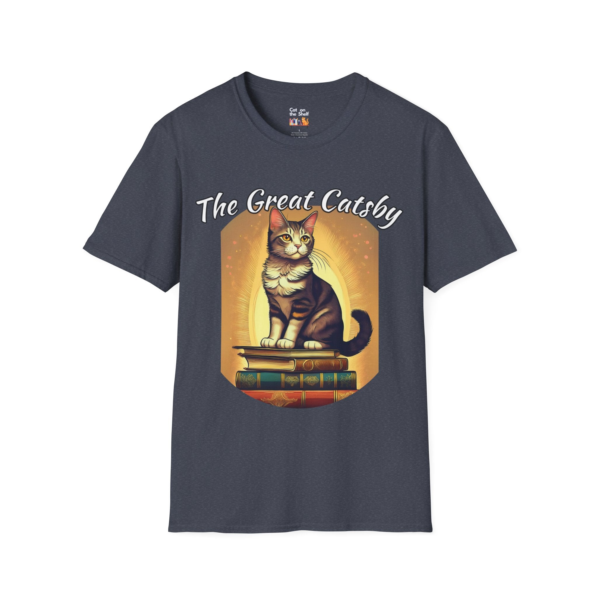 The Great Gatsby Catsby Cat on Books Unisex Softstyle T-Shirt