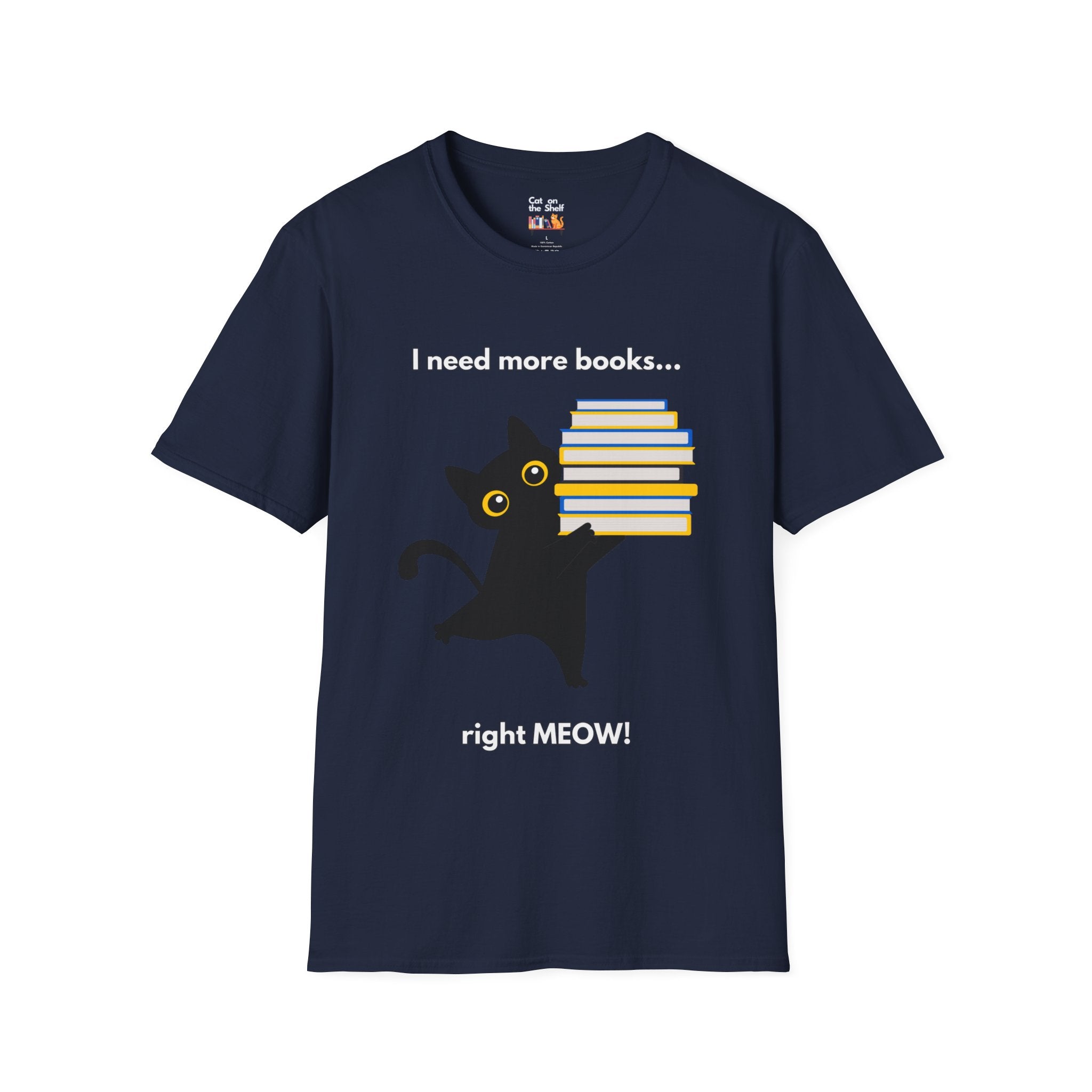 I Need More Books Right Meow Black Cat Unisex Softstyle T-Shirt